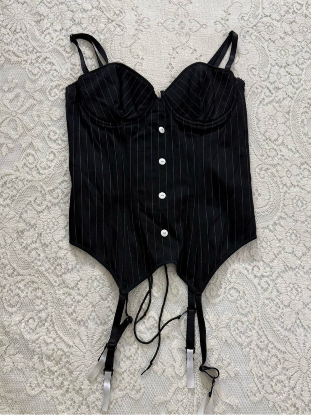 y2k girly grunge vampy goth pinstripe bustier corset top | size L